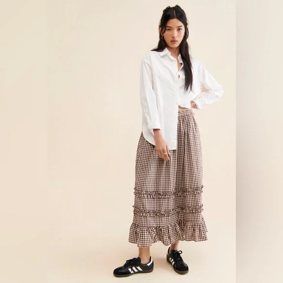 DAMSON MADDER Rina Ruffle Skirt in Chocolate Check UK 12 / US 8 - Picture 8 of 16